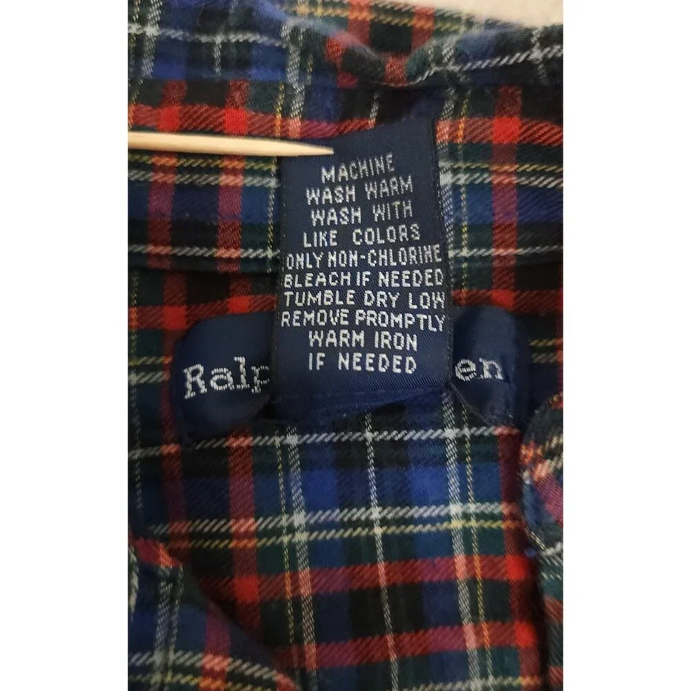 Ralph Lauren Plaid Button Down Shirt Blue Cotton Long‎ Sleeve Boys Size 5 EUC